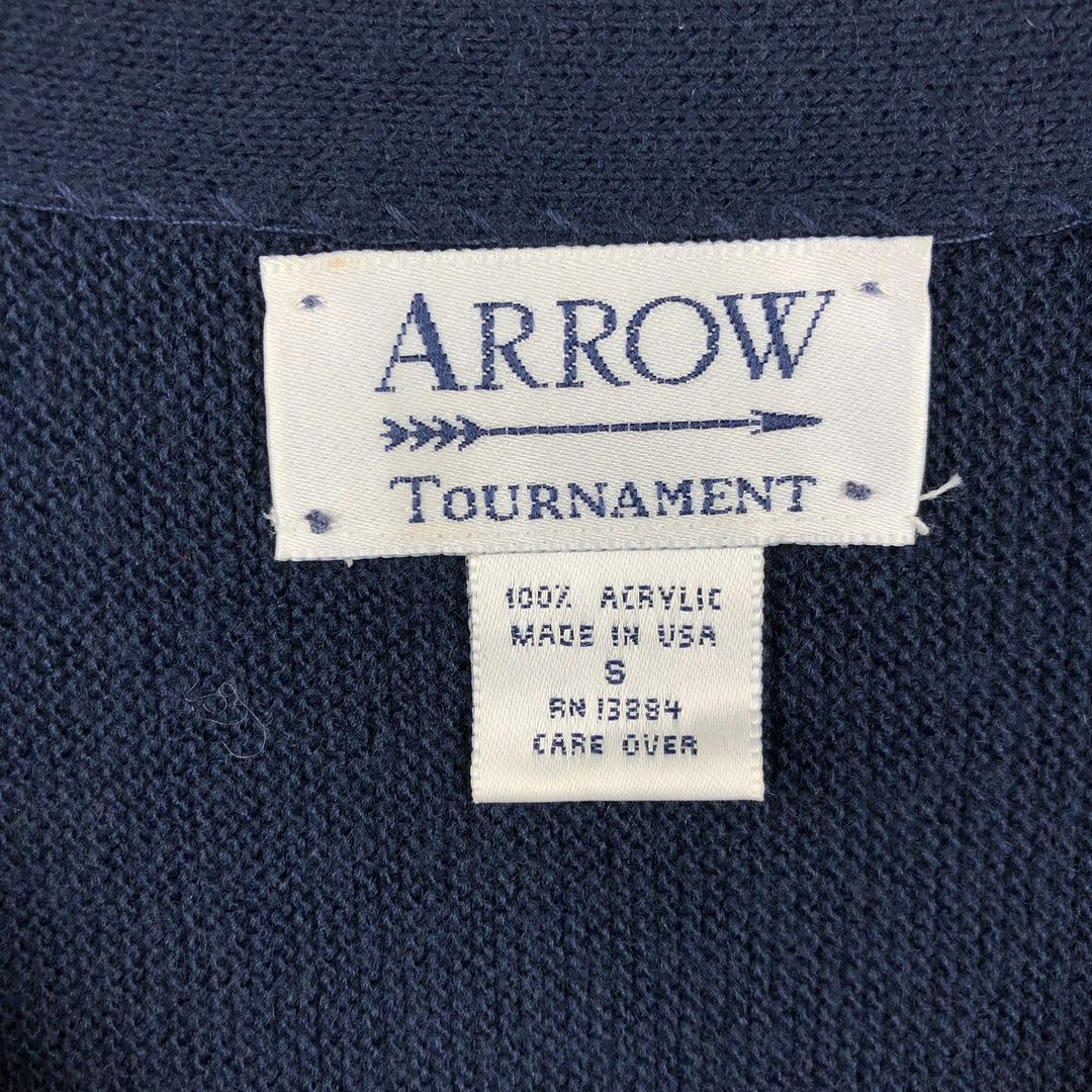 90'S Arrow Tournament Acrylic Knit Cardigan, Made in USA, Men's Size S (Equivalent), Vintage acrylic navy blue type Vintage Second Hand