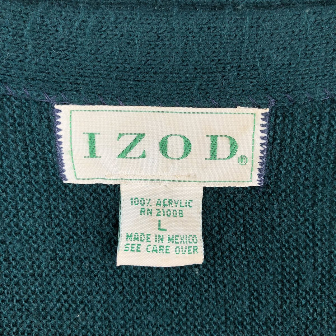 Vintage 90'S IZOD acrylic knit cardigan, men's size L acrylic green type Vintage Second Hand