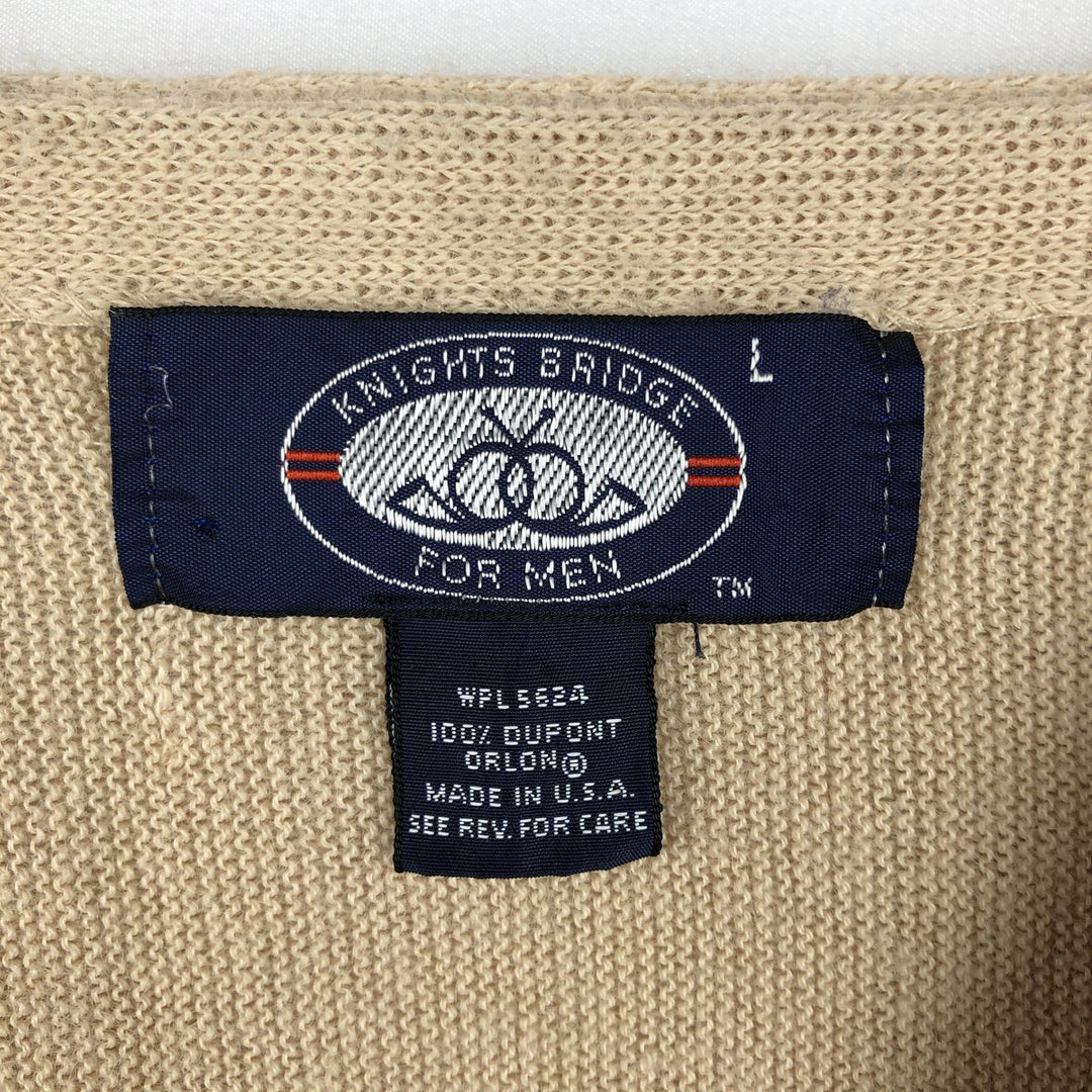 Knights Bridge Acrylic Knit Cardigan, Made in USA, Men's Size L (approx.) Oron Acrylic Beige type Vintage Second Hand