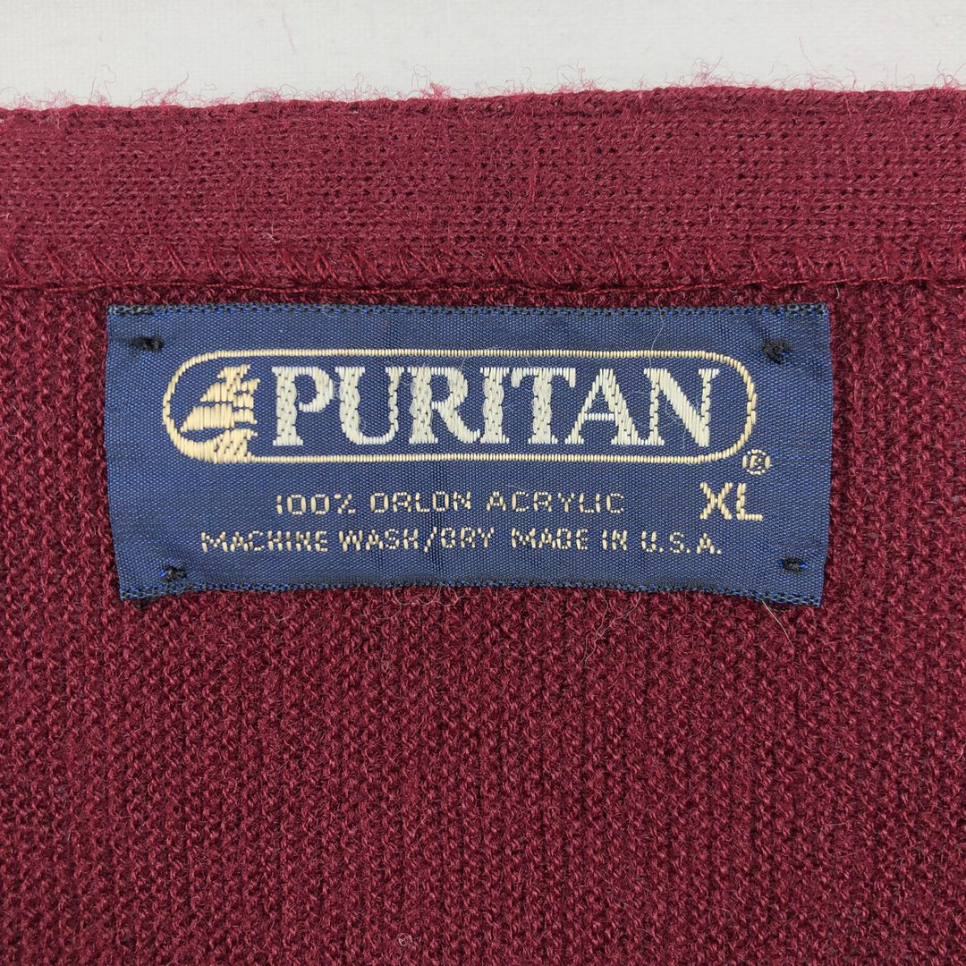 1980'S Puritan Acrylic Knit Cardigan, Made in USA, Men's Size XL (approx.), Vintage Oron Acrylic Red type red-purple Vintage Second Hand