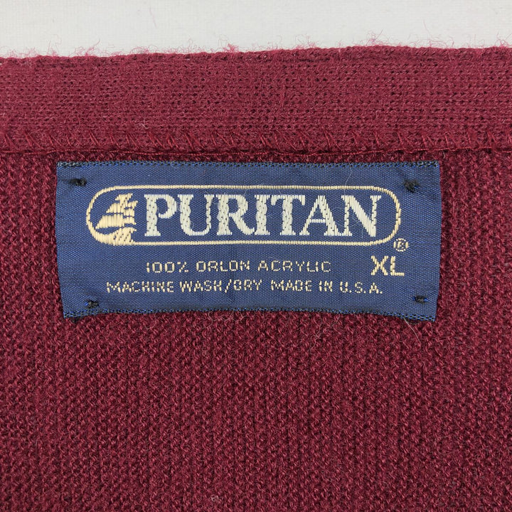 1980'S Puritan Acrylic Knit Cardigan, Made in USA, Men's Size XL (approx.), Vintage Oron Acrylic Red type red-purple Vintage Second Hand