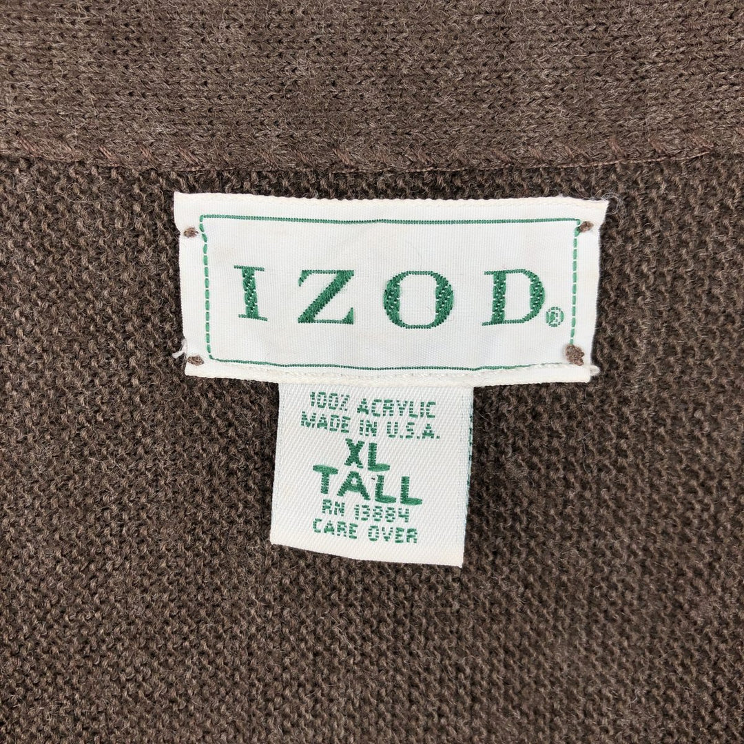 90'S IZOD acrylic knit cardigan, made in the USA, men's size XL, vintage cotton brown type Vintage Second Hand