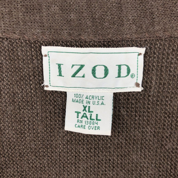 90'S IZOD acrylic knit cardigan, made in the USA, men's size XL, vintage cotton brown type Vintage Second Hand