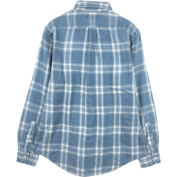 Ralph Lauren long-sleeved button-down light flannel check shirt, men's size M cotton Blue type light blue Vintage Second Hand
