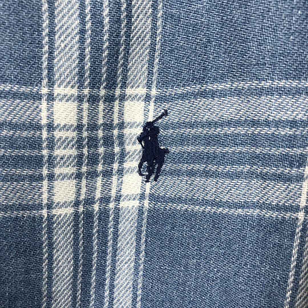 Ralph Lauren long-sleeved button-down light flannel check shirt, men's size M cotton Blue type light blue Vintage Second Hand