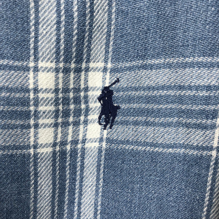Ralph Lauren long-sleeved button-down light flannel check shirt, men's size M cotton Blue type light blue Vintage Second Hand