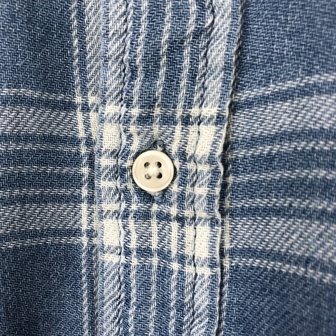 Ralph Lauren long-sleeved button-down light flannel check shirt, men's size M cotton Blue type light blue Vintage Second Hand