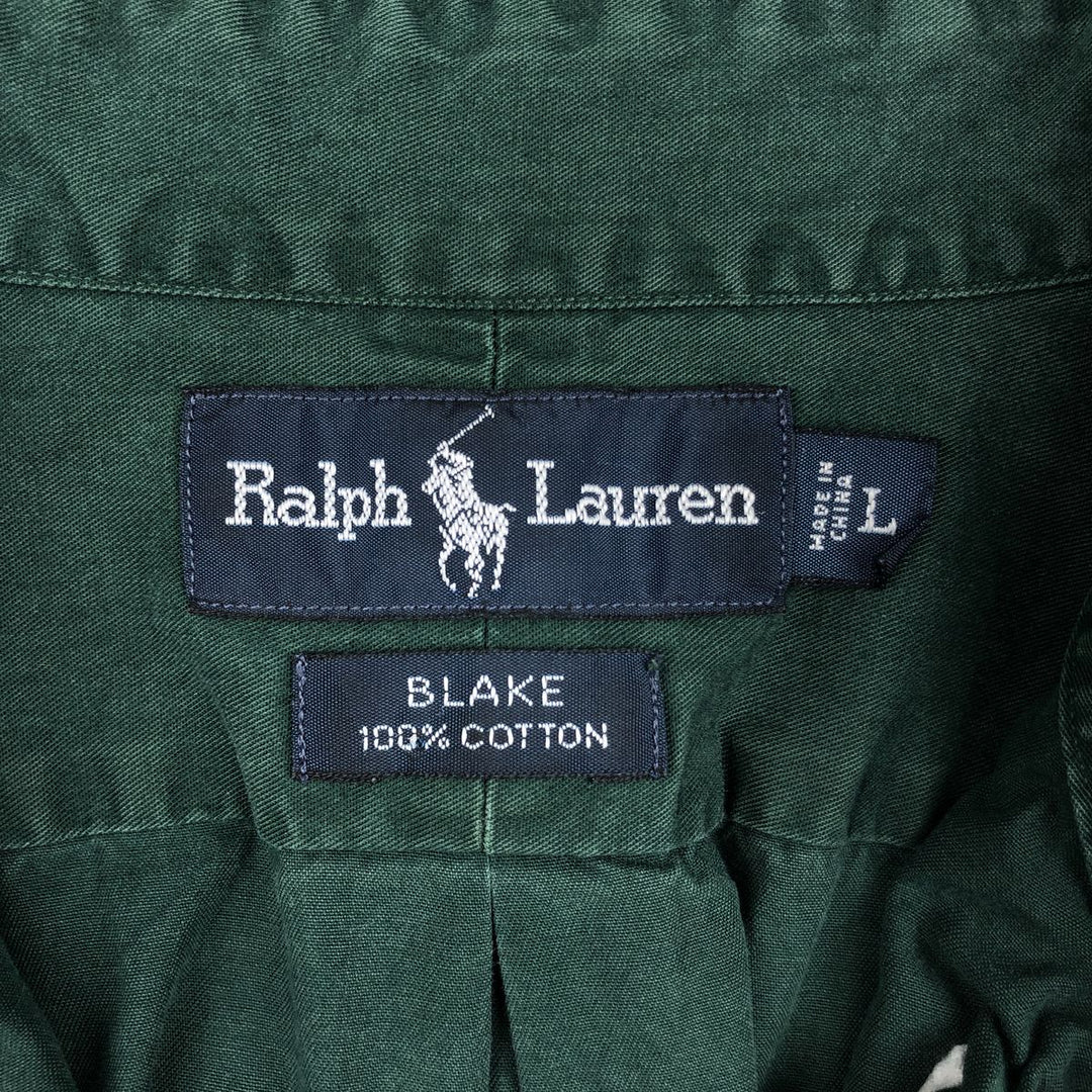 Ralph Lauren BLAKE long sleeve button down shirt, men's size L cotton Green type dark green Vintage Second Hand