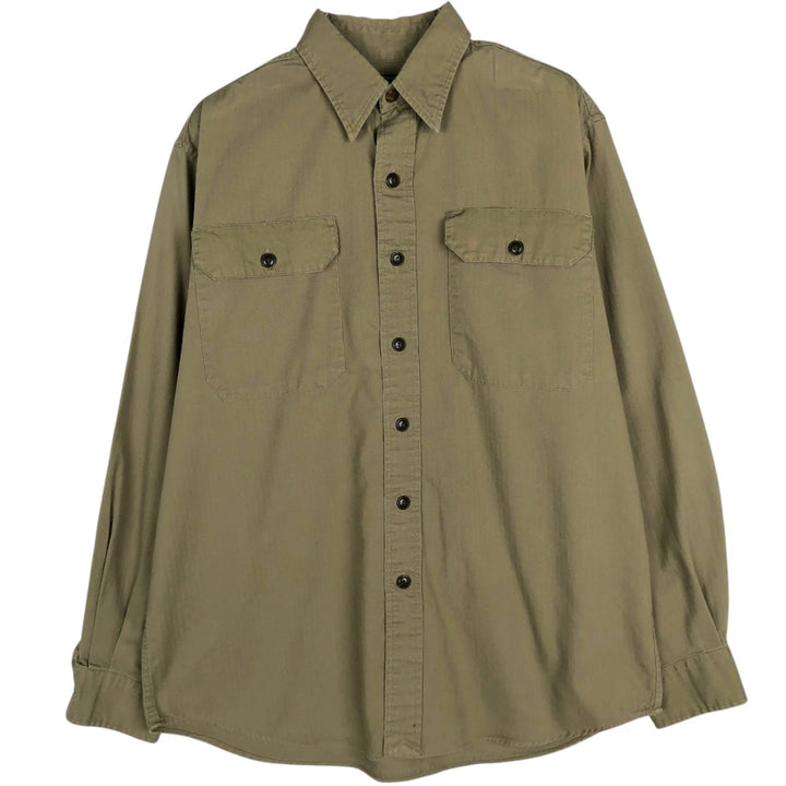Ralph Lauren POLO SPORT herringbone long-sleeved cotton shirt, men's size S (approx.) cotton Khaki type Vintage Second Hand