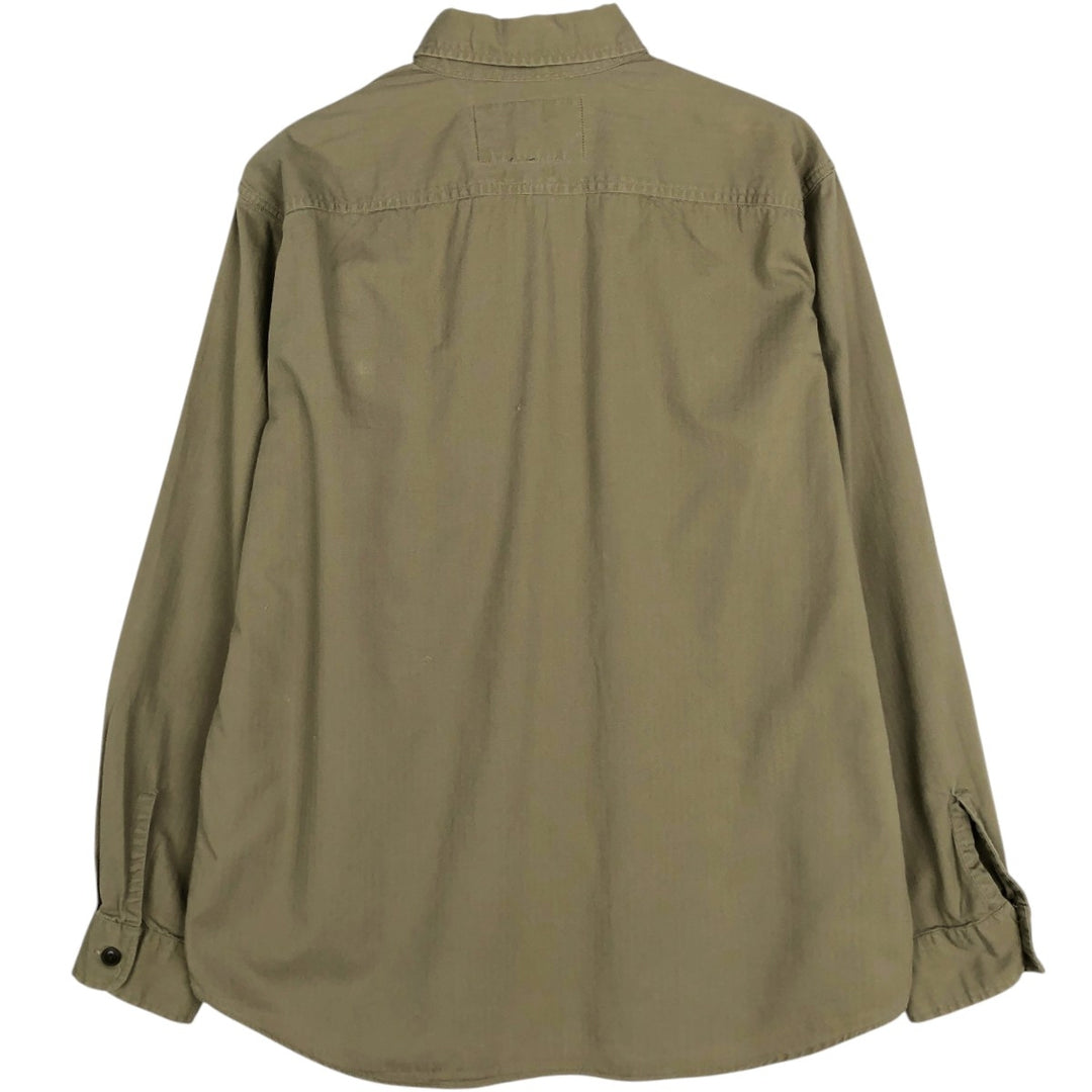 Ralph Lauren POLO SPORT herringbone long-sleeved cotton shirt, men's size S (approx.) cotton Khaki type Vintage Second Hand