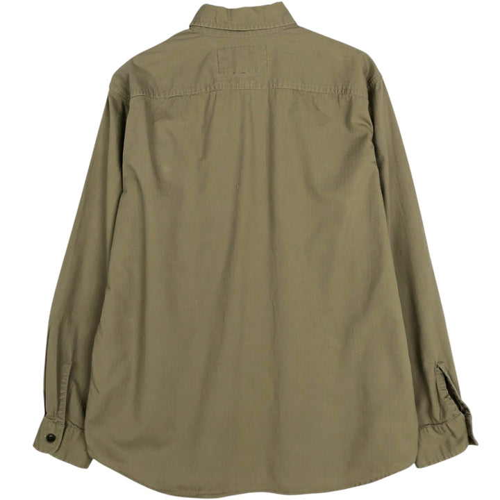 Ralph Lauren POLO SPORT herringbone long-sleeved cotton shirt, men's size S (approx.) cotton Khaki type Vintage Second Hand