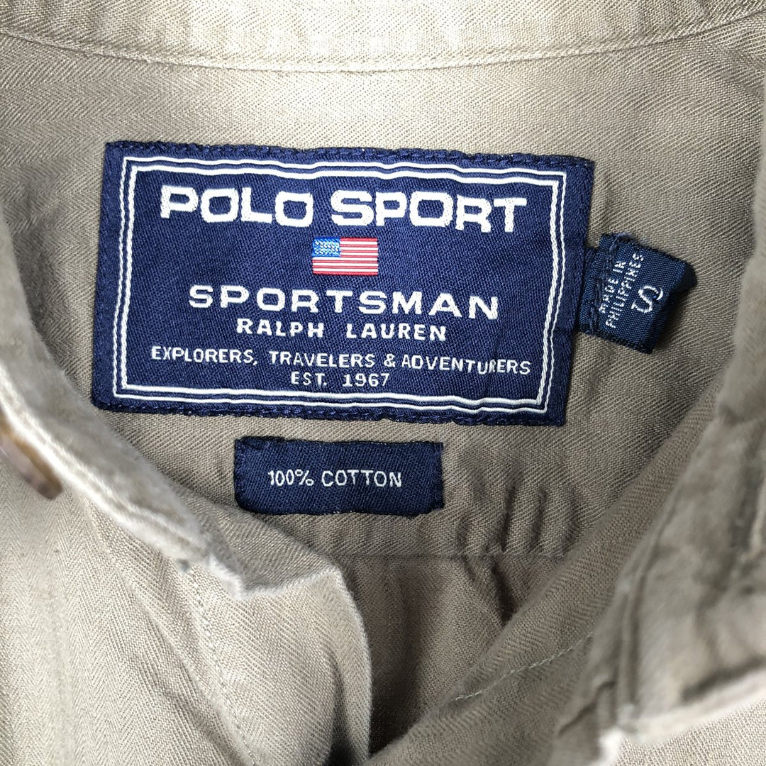 Ralph Lauren POLO SPORT herringbone long-sleeved cotton shirt, men's size S (approx.) cotton Khaki type Vintage Second Hand
