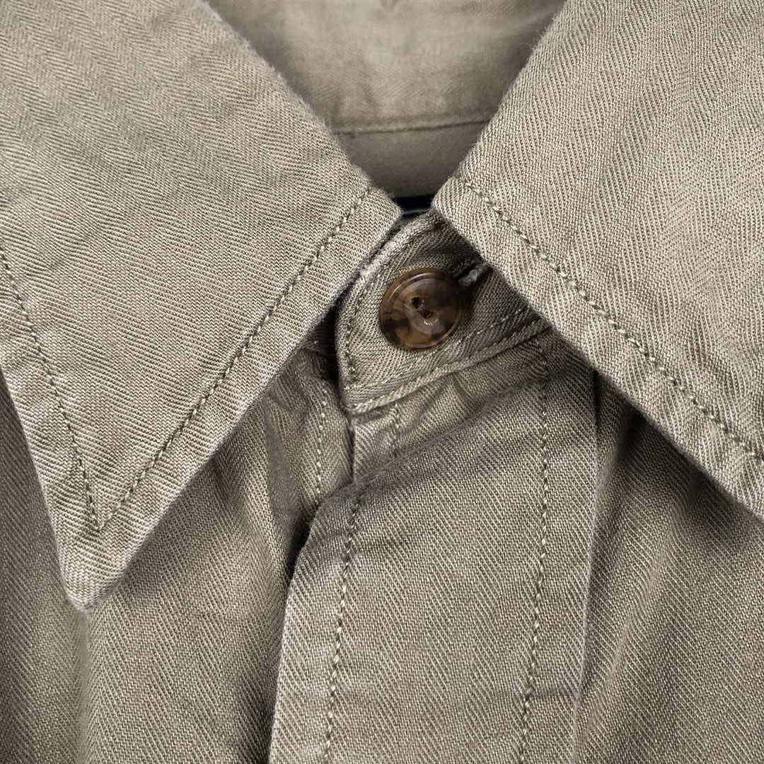 Ralph Lauren POLO SPORT herringbone long-sleeved cotton shirt, men's size S (approx.) cotton Khaki type Vintage Second Hand