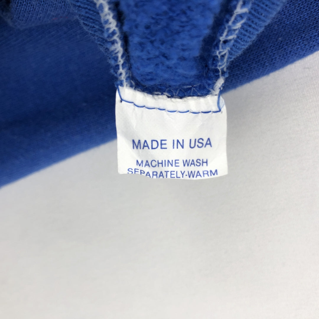 Printed sweatshirt, made in USA, women's size L equivalent. unclear blue type Vintage Second Hand