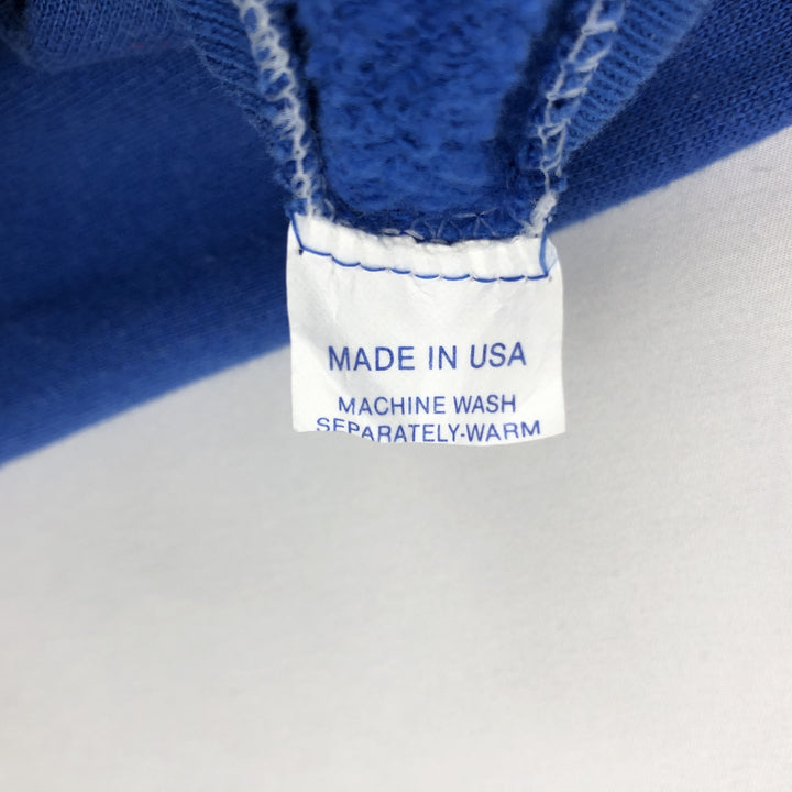 Printed sweatshirt, made in USA, women's size L equivalent. unclear blue type Vintage Second Hand