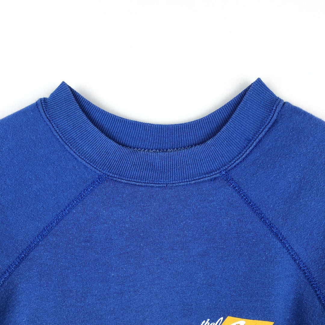 Printed sweatshirt, made in USA, women's size L equivalent. unclear blue type Vintage Second Hand