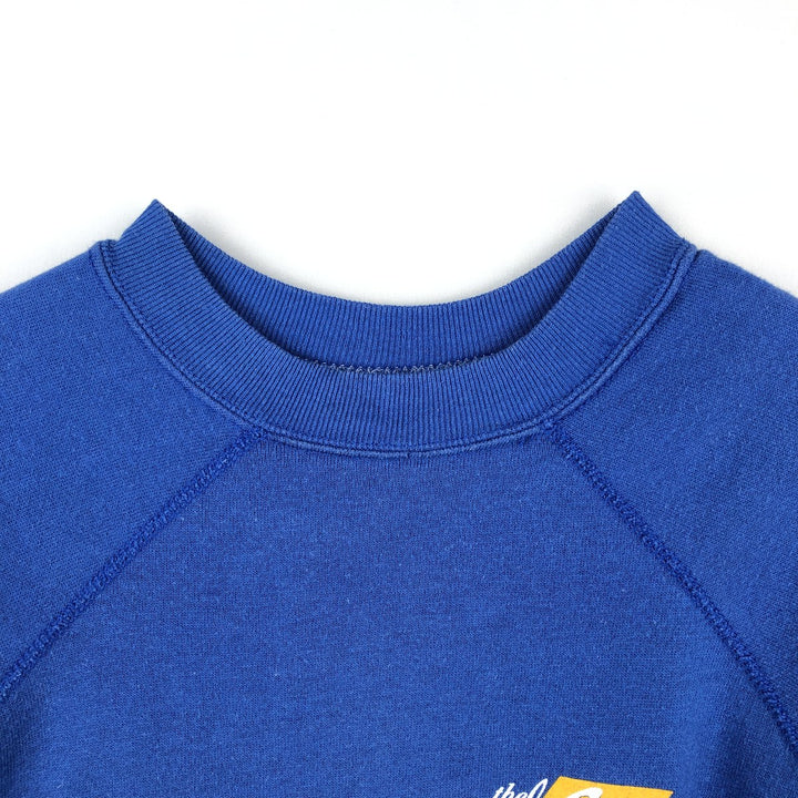 Printed sweatshirt, made in USA, women's size L equivalent. unclear blue type Vintage Second Hand