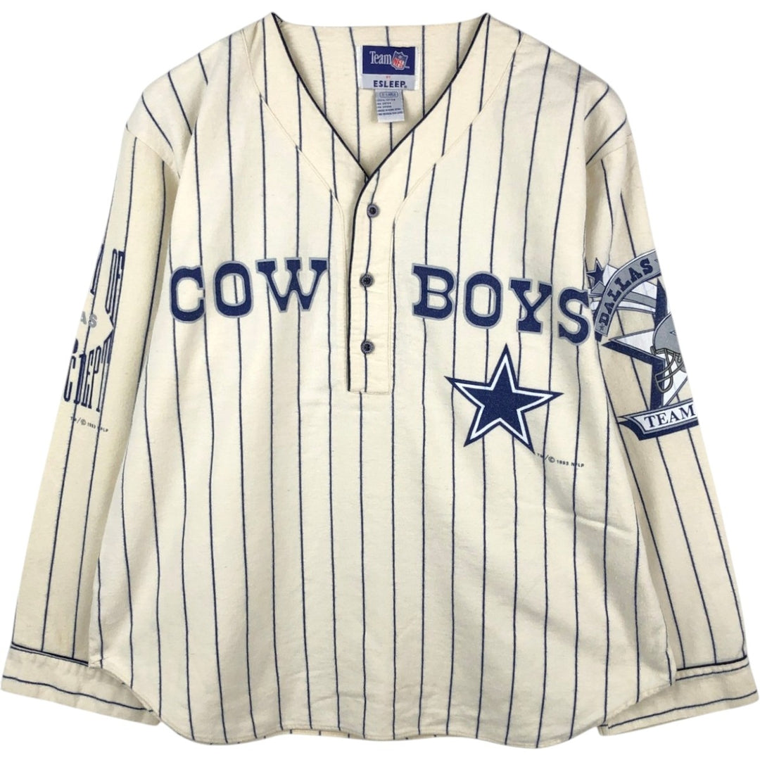90'S ESLEEP Dallas Cowboys Stripe Pattern Henley Neck Game Shirt Hockey Shirt Women's XL (approx.) cotton ivory Vintage Second Hand