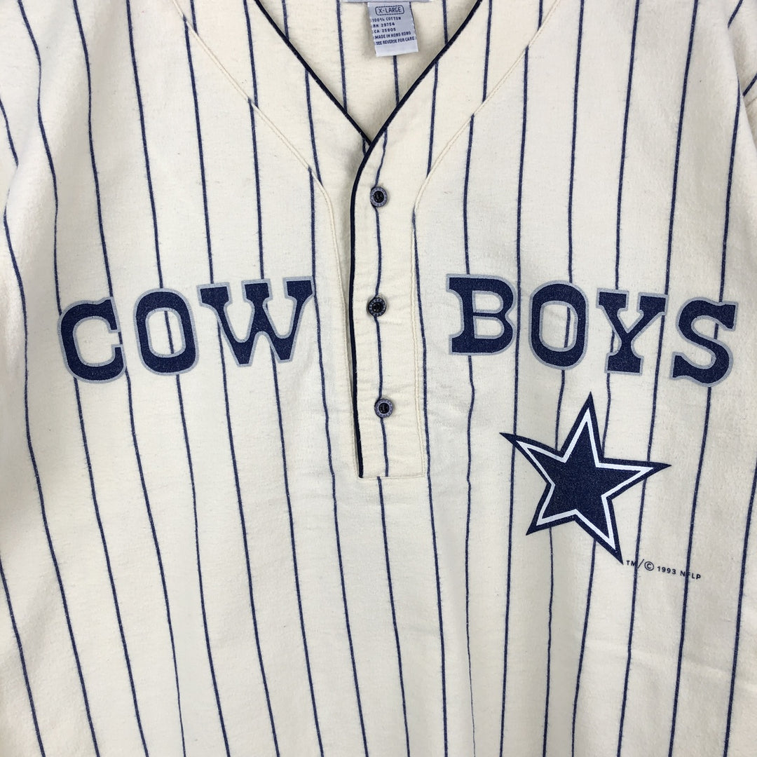 90'S ESLEEP Dallas Cowboys Stripe Pattern Henley Neck Game Shirt Hockey Shirt Women's XL (approx.) cotton ivory Vintage Second Hand