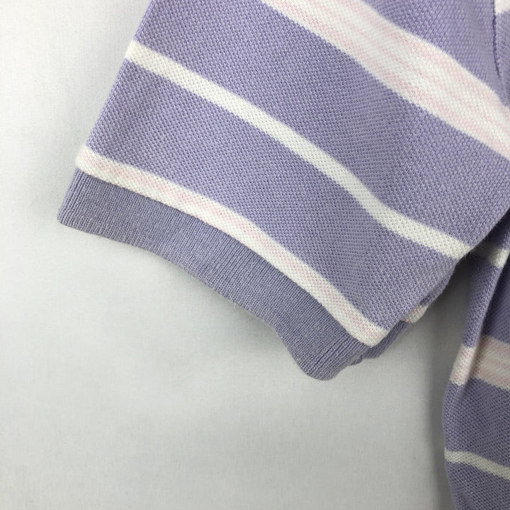Ralph Lauren POLO by Ralph Lauren Multi-stripe Short-Sleeve Polo Shirt, Women's Size M (approx.) cotton purple type Vintage Second Hand