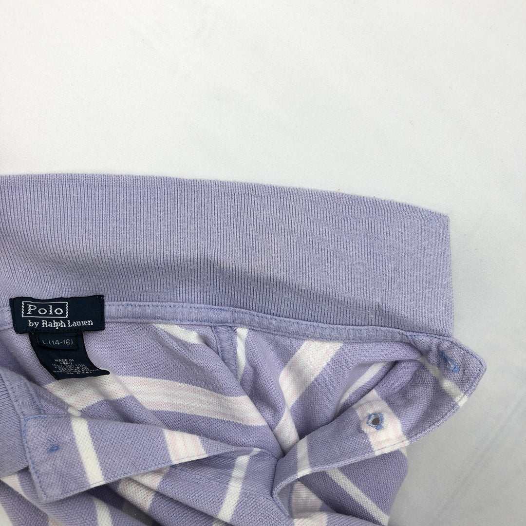 Ralph Lauren POLO by Ralph Lauren Multi-stripe Short-Sleeve Polo Shirt, Women's Size M (approx.) cotton purple type Vintage Second Hand