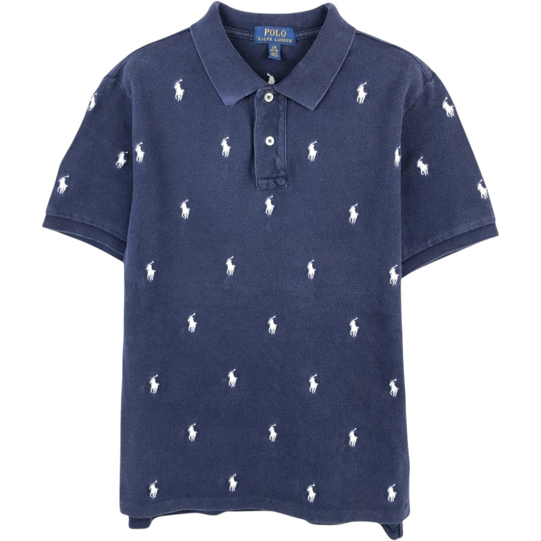 Ralph Lauren POLO RALPH LAUREN all-over print short-sleeved polo shirt, women's size M (approx.) cotton navy blue type Vintage Second Hand