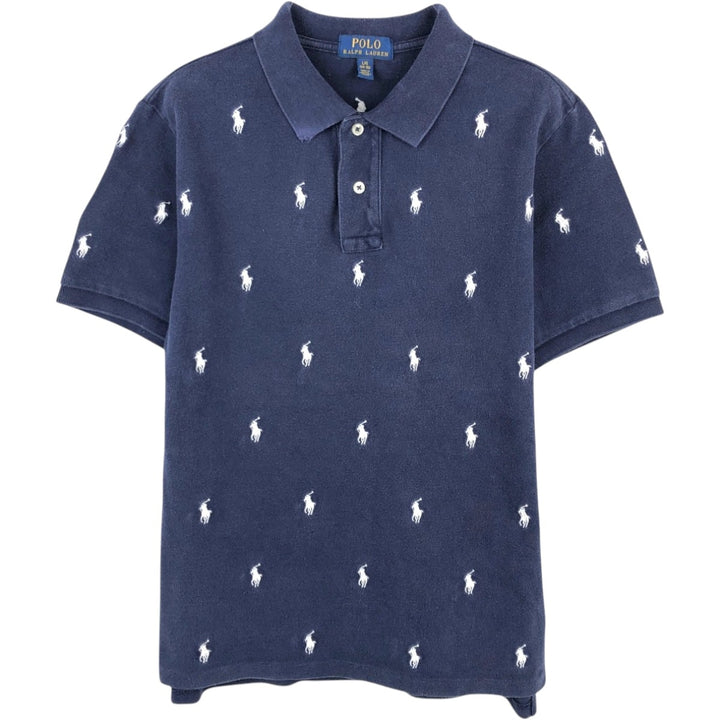 Ralph Lauren POLO RALPH LAUREN all-over print short-sleeved polo shirt, women's size M (approx.) cotton navy blue type Vintage Second Hand