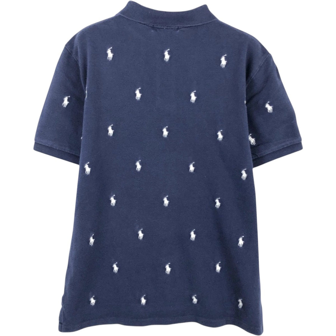 Ralph Lauren POLO RALPH LAUREN all-over print short-sleeved polo shirt, women's size M (approx.) cotton navy blue type Vintage Second Hand