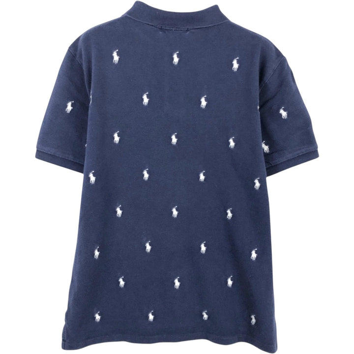 Ralph Lauren POLO RALPH LAUREN all-over print short-sleeved polo shirt, women's size M (approx.) cotton navy blue type Vintage Second Hand