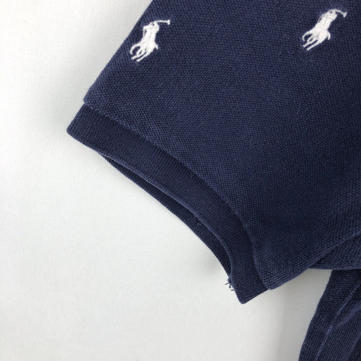 Ralph Lauren POLO RALPH LAUREN all-over print short-sleeved polo shirt, women's size M (approx.) cotton navy blue type Vintage Second Hand