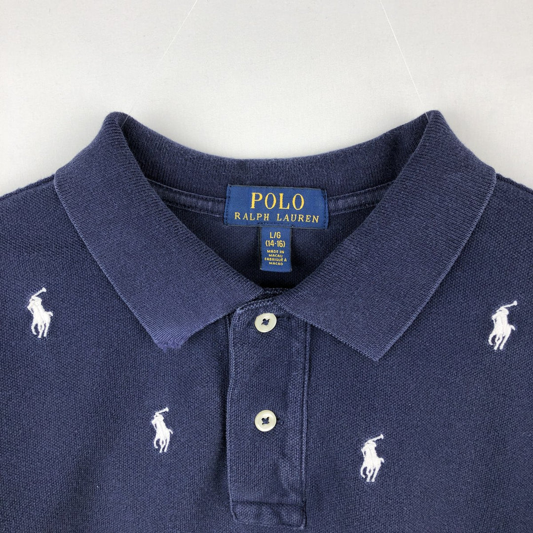 Ralph Lauren POLO RALPH LAUREN all-over print short-sleeved polo shirt, women's size M (approx.) cotton navy blue type Vintage Second Hand
