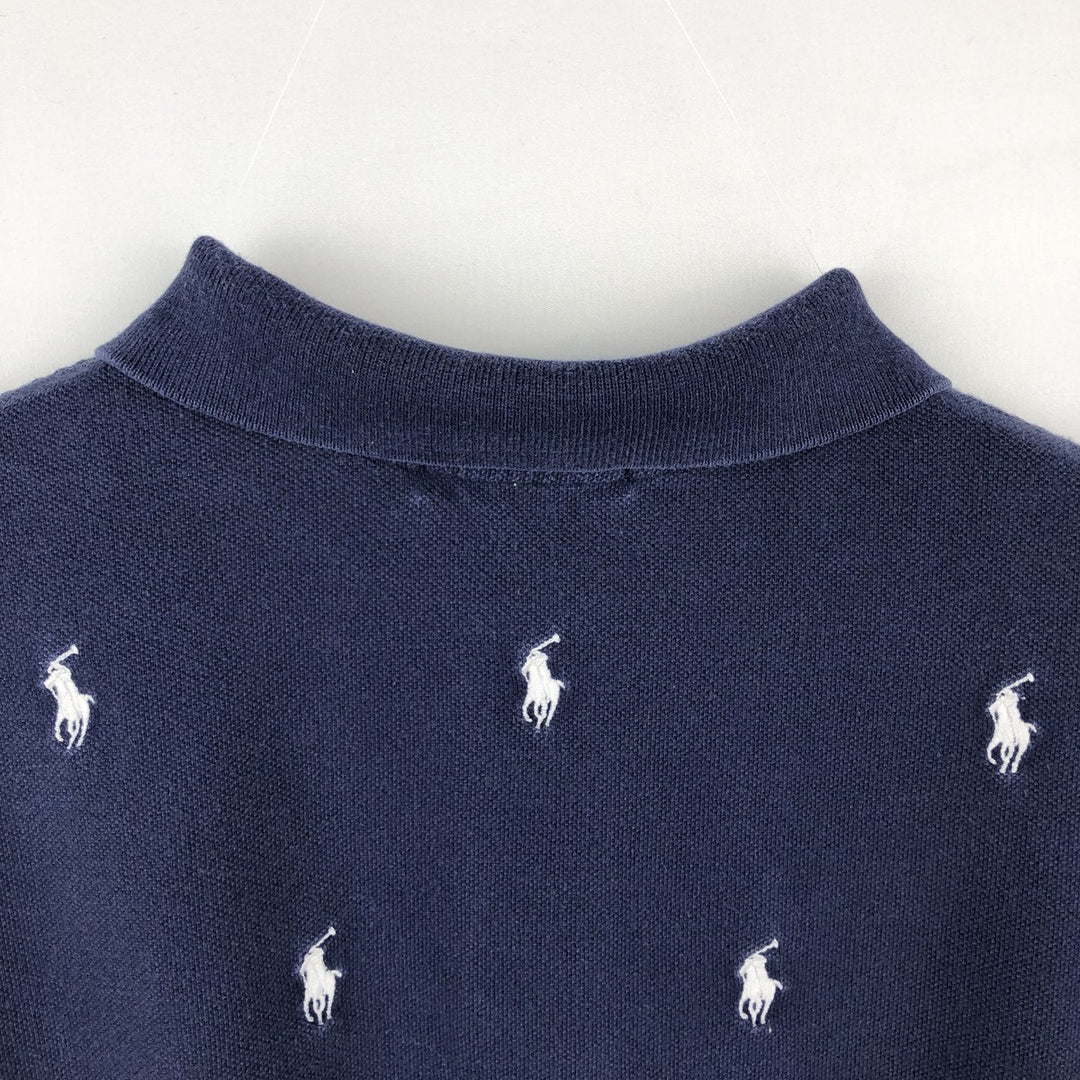 Ralph Lauren POLO RALPH LAUREN all-over print short-sleeved polo shirt, women's size M (approx.) cotton navy blue type Vintage Second Hand
