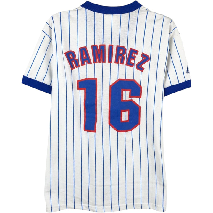 90'S Majestic MLB Chicago Cubs Stripe Pattern V-Neck T-Shirt, Women's Size M (approx.), Vintage cotton white type Vintage Second Hand