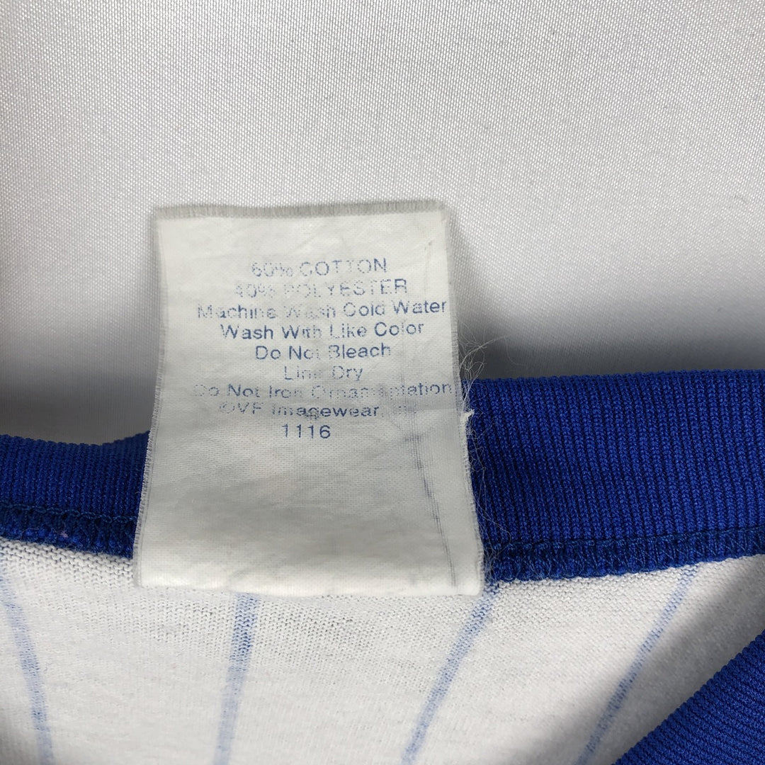 90'S Majestic MLB Chicago Cubs Stripe Pattern V-Neck T-Shirt, Women's Size M (approx.), Vintage cotton white type Vintage Second Hand