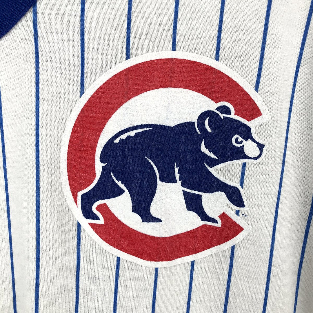 90'S Majestic MLB Chicago Cubs Stripe Pattern V-Neck T-Shirt, Women's Size M (approx.), Vintage cotton white type Vintage Second Hand
