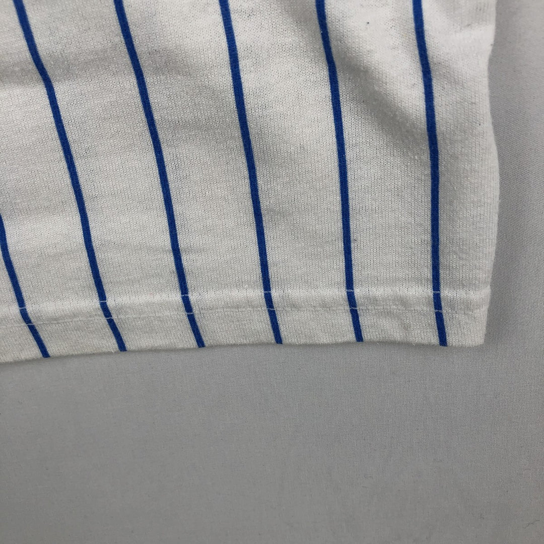 90'S Majestic MLB Chicago Cubs Stripe Pattern V-Neck T-Shirt, Women's Size M (approx.), Vintage cotton white type Vintage Second Hand