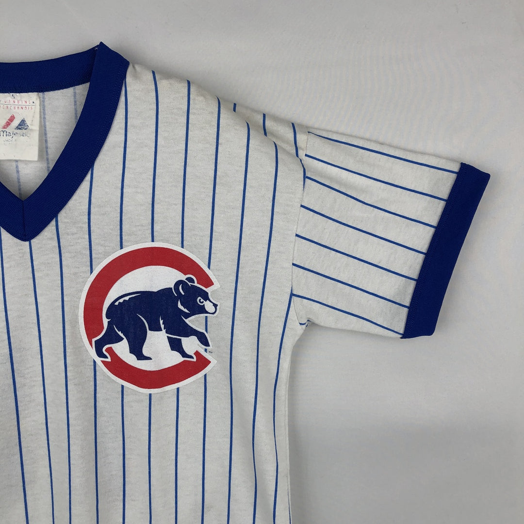 90'S Majestic MLB Chicago Cubs Stripe Pattern V-Neck T-Shirt, Women's Size M (approx.), Vintage cotton white type Vintage Second Hand