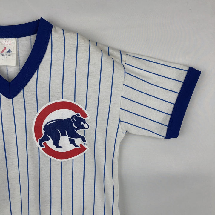 90'S Majestic MLB Chicago Cubs Stripe Pattern V-Neck T-Shirt, Women's Size M (approx.), Vintage cotton white type Vintage Second Hand