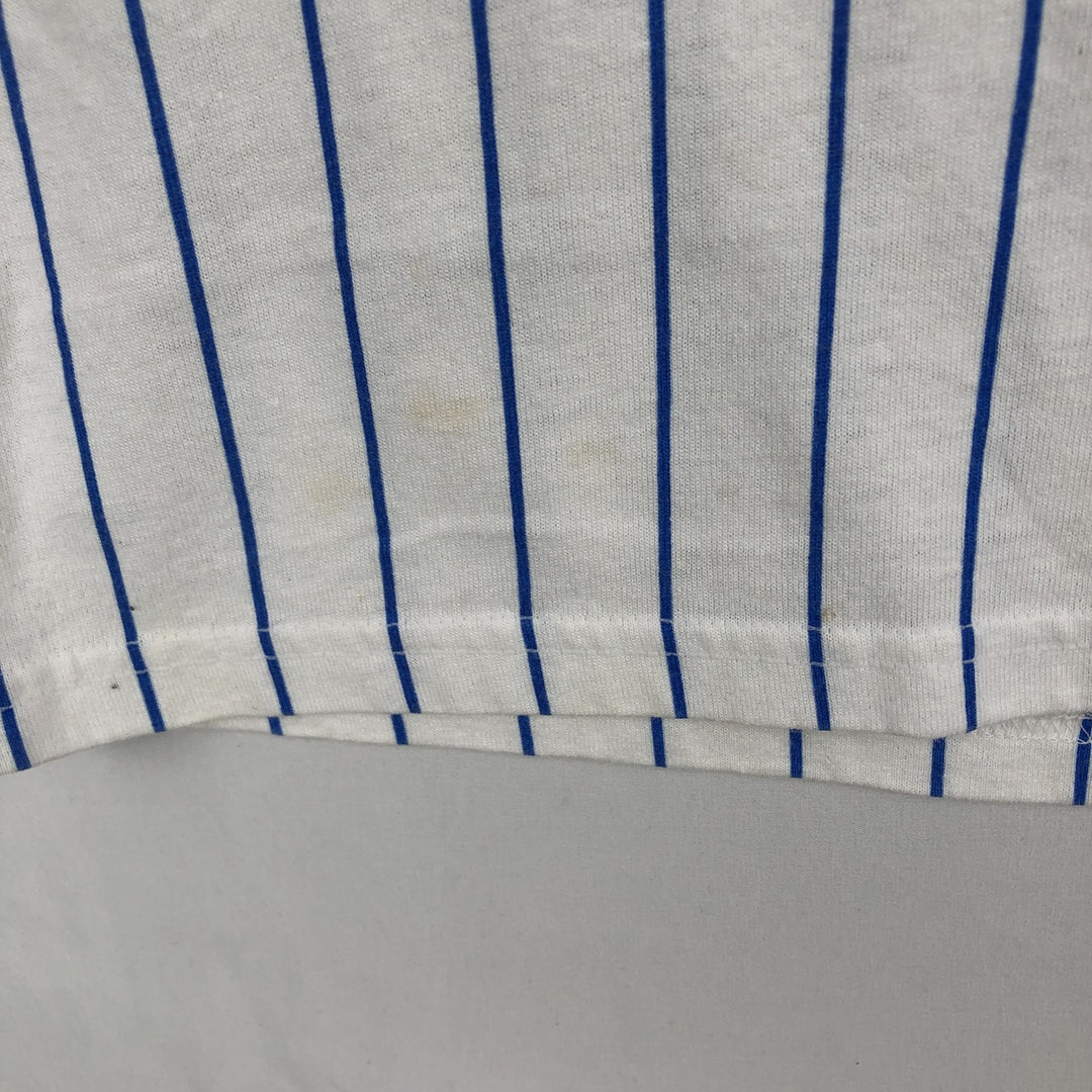 90'S Majestic MLB Chicago Cubs Stripe Pattern V-Neck T-Shirt, Women's Size M (approx.), Vintage cotton white type Vintage Second Hand