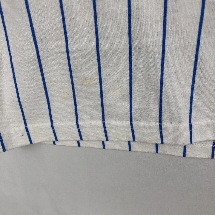 90'S Majestic MLB Chicago Cubs Stripe Pattern V-Neck T-Shirt, Women's Size M (approx.), Vintage cotton white type Vintage Second Hand