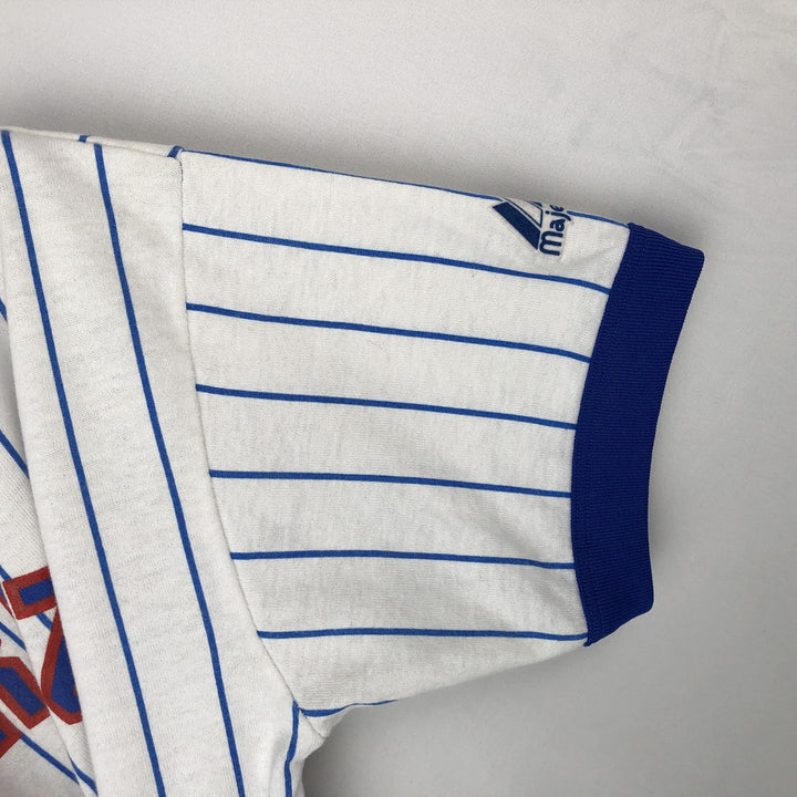 90'S Majestic MLB Chicago Cubs Stripe Pattern V-Neck T-Shirt, Women's Size M (approx.), Vintage cotton white type Vintage Second Hand