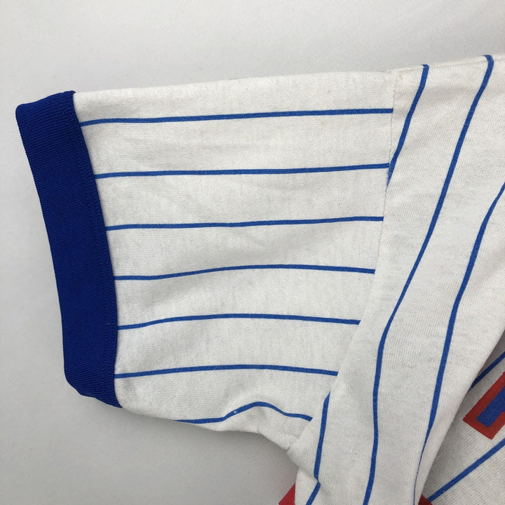 90'S Majestic MLB Chicago Cubs Stripe Pattern V-Neck T-Shirt, Women's Size M (approx.), Vintage cotton white type Vintage Second Hand
