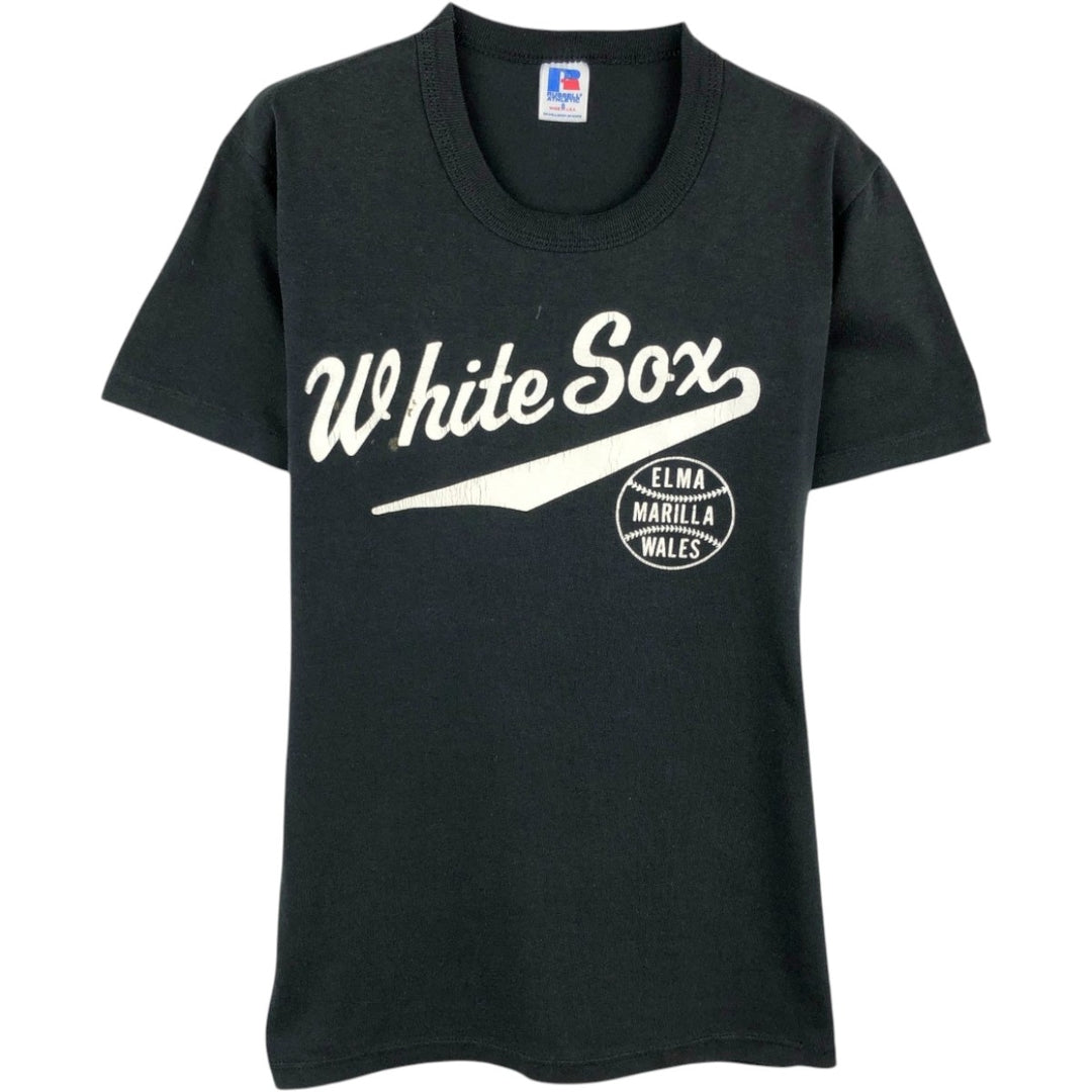 90'S Russell Chicago White Sox sports print T-shirt, Made in USA, Women's size S equivalent, Vintage polyester black type Vintage Second Hand