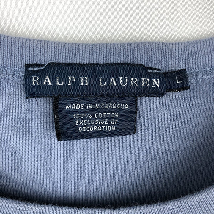 Ralph Lauren short-sleeved T-shirt with a single logo, women's size L (approx.) cotton Blue type light blue Vintage Second Hand