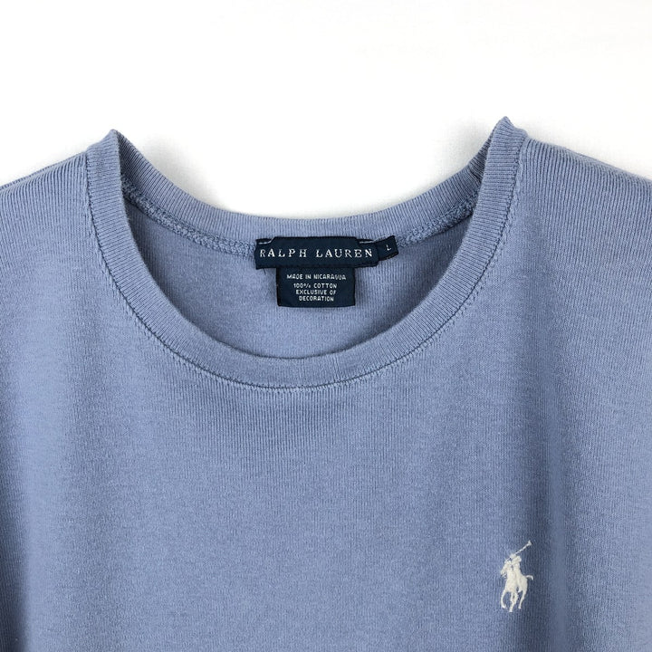 Ralph Lauren short-sleeved T-shirt with a single logo, women's size L (approx.) cotton Blue type light blue Vintage Second Hand