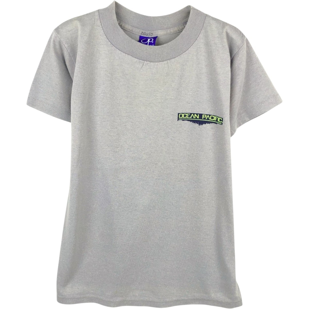 90'S Ocean Pacific Blue Tag Surf Skate T-Shirt, Made in USA, Women's Size M (Equivalent), Vintage cotton gray type Vintage Second Hand