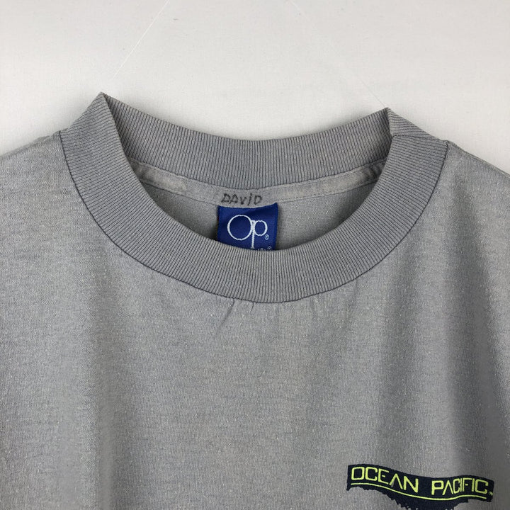 90'S Ocean Pacific Blue Tag Surf Skate T-Shirt, Made in USA, Women's Size M (Equivalent), Vintage cotton gray type Vintage Second Hand