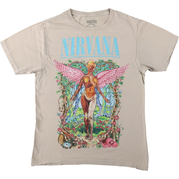 NIRVANA band t-shirt, women's size S (equivalent) cotton Beige type Vintage Second Hand