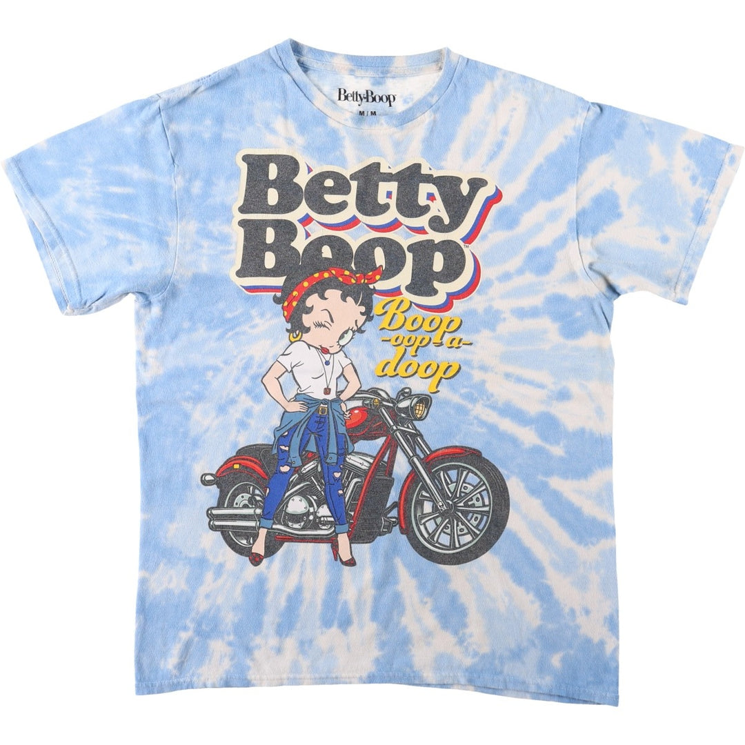 BETTY BOOP Tie-Dye Pattern Character Print T-Shirt (Women's Size M) cotton blue type Vintage Second Hand