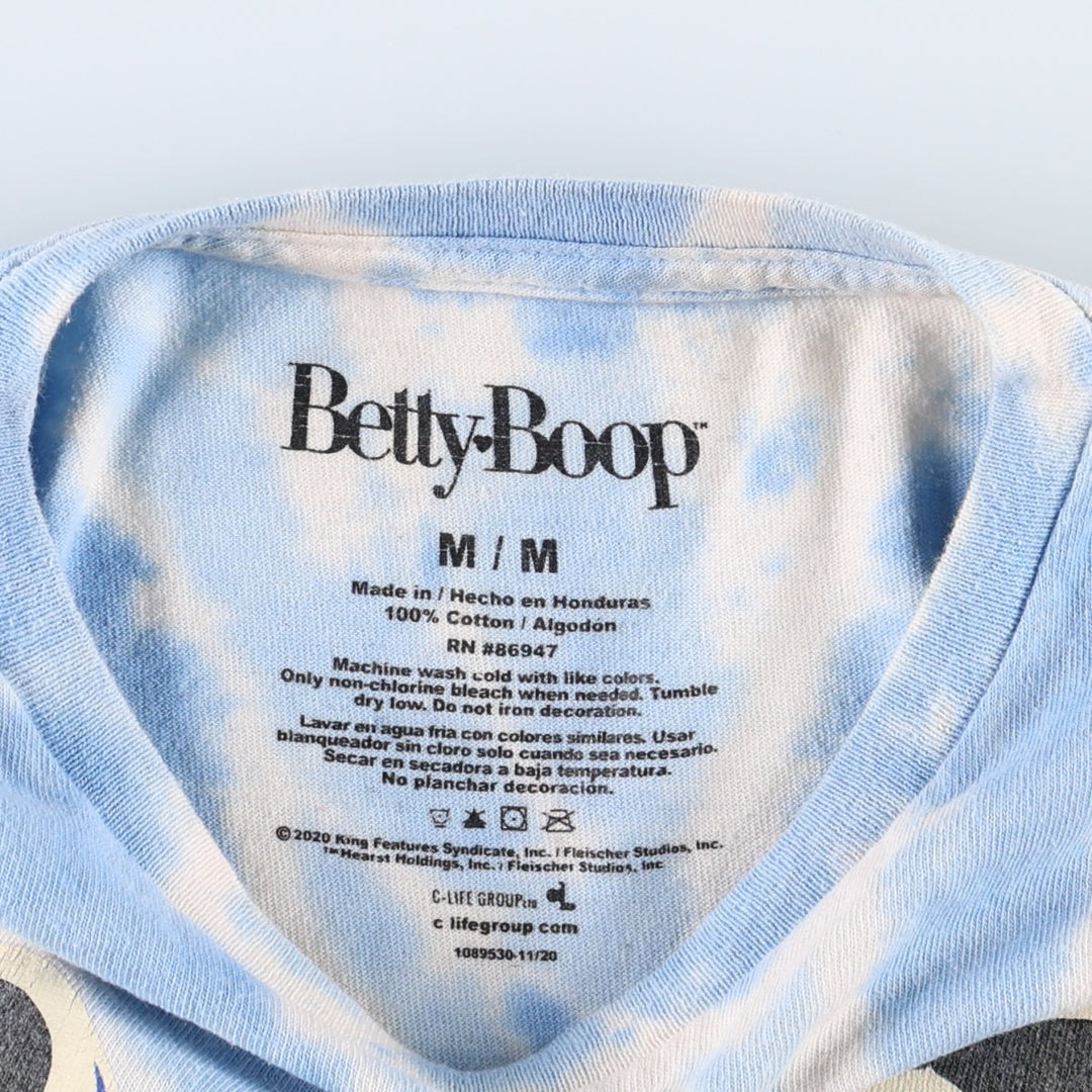 BETTY BOOP Tie-Dye Pattern Character Print T-Shirt (Women's Size M) cotton blue type Vintage Second Hand